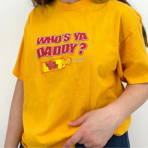 retro y2k "who's your daddy" sugar daddy crewneck graphic tee t-shirt yellow M - Picture 3 of 7